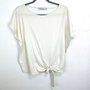 RM Rebecca Minkoff Ribbed Metallic Tie Top Flutter Sleeve Size M Cream New